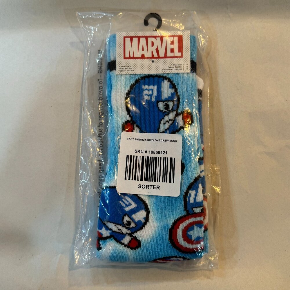 NWT Marvel Captain America Chibi Cap Tie-Dye Crew Socks